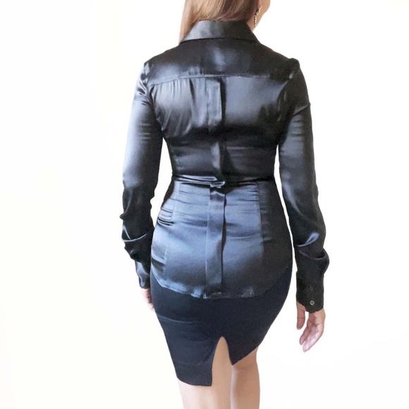 D&G Jet Black Silk & Lace Trim Fitted Shirt - Picture 2 of 16